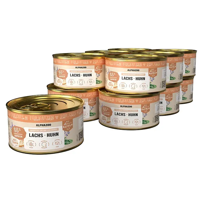 Alphazoo Katzennassfutter Lachs + Huhn 12x200g - 2.400 g, Alleinfuttermittel