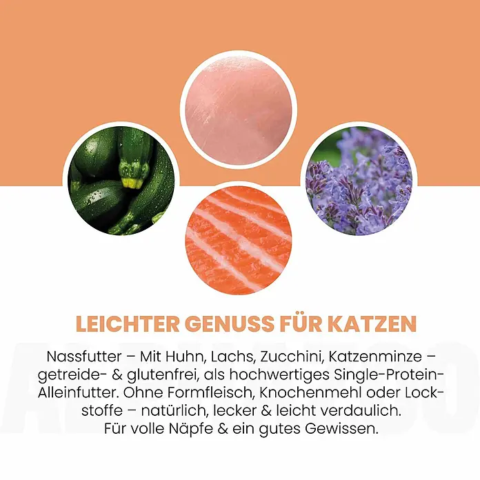 Alphazoo Katzennassfutter Lachs + Huhn 12x200g - 2.400 g, Alleinfuttermittel