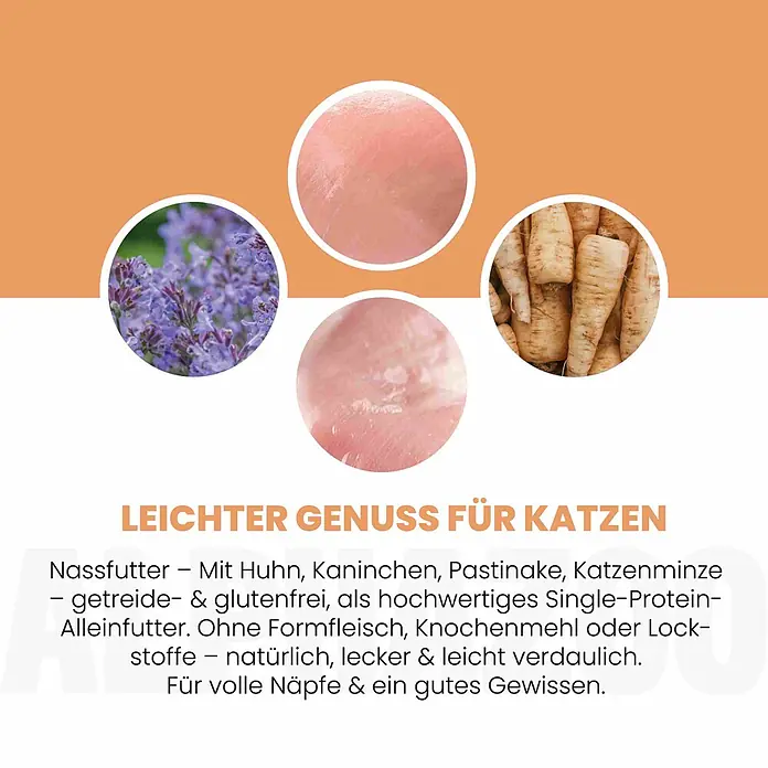 Alphazoo Katzennassfutter Kaninchen für 12x200g - 2.400 g, Alleinfuttermittel