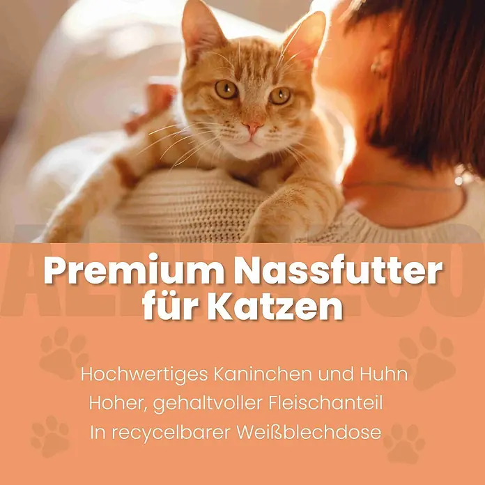 Alphazoo Katzennassfutter Kaninchen für 12x200g - 2.400 g, Alleinfuttermittel