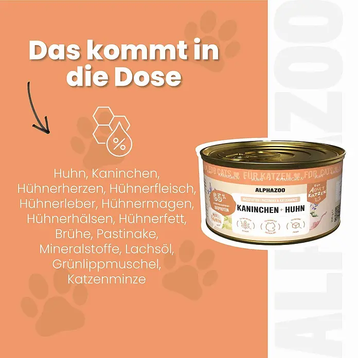 Alphazoo Katzennassfutter Kaninchen für 12x200g - 2.400 g, Alleinfuttermittel
