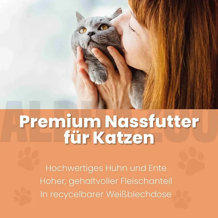Alphazoo Katzennassfutter Ente + Huhn 12x200g - 2.400 g, Alleinfuttermittel