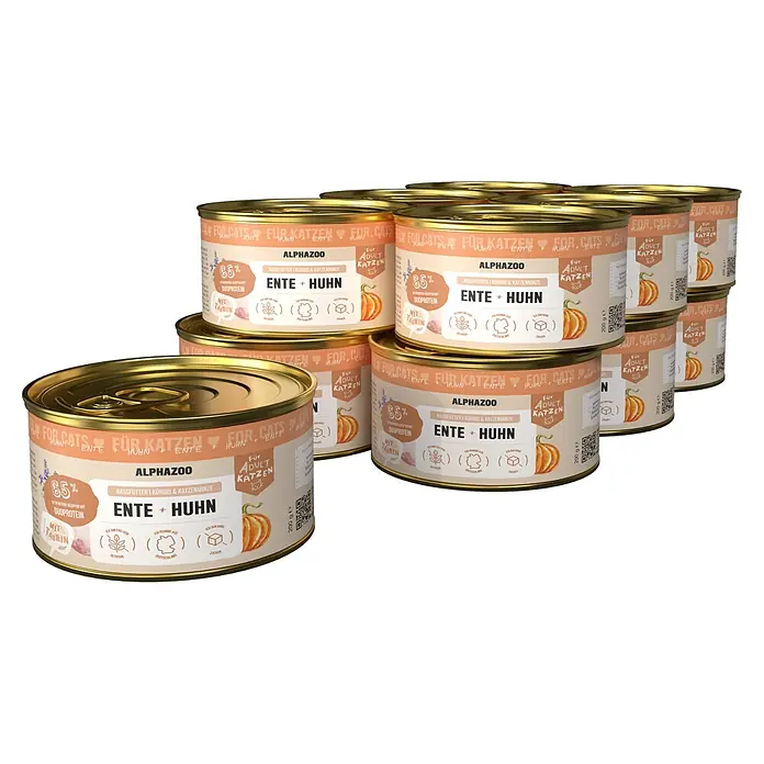 Alphazoo Katzennassfutter Ente + Huhn 12x200g - 2.400 g, Alleinfuttermittel