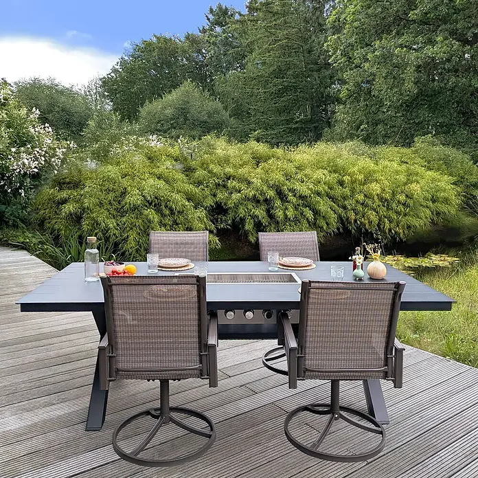 Mesa Dos Gartentisch mit instigiertem Grill - L x B x H: 240 x 110 x 75 cm, Rechteckig, Anthrazit