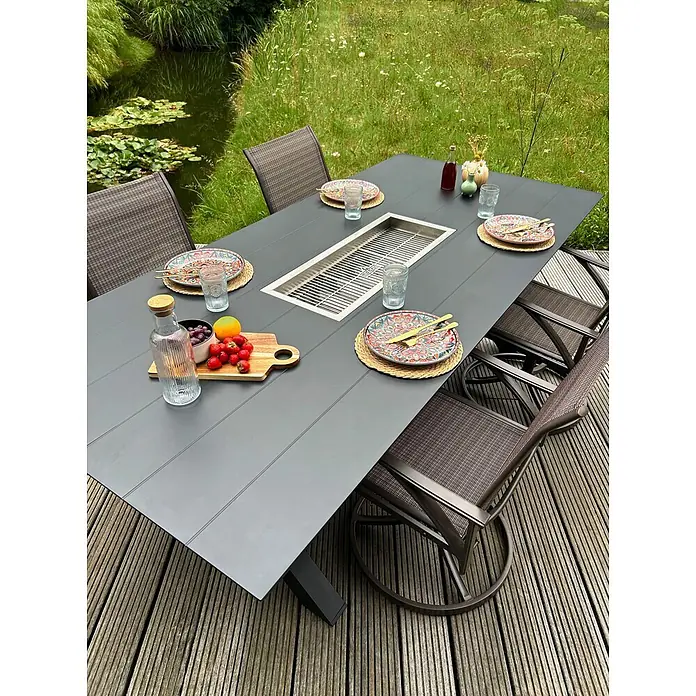 Mesa Dos Gartentisch mit instigiertem Grill - L x B x H: 240 x 110 x 75 cm, Rechteckig, Anthrazit