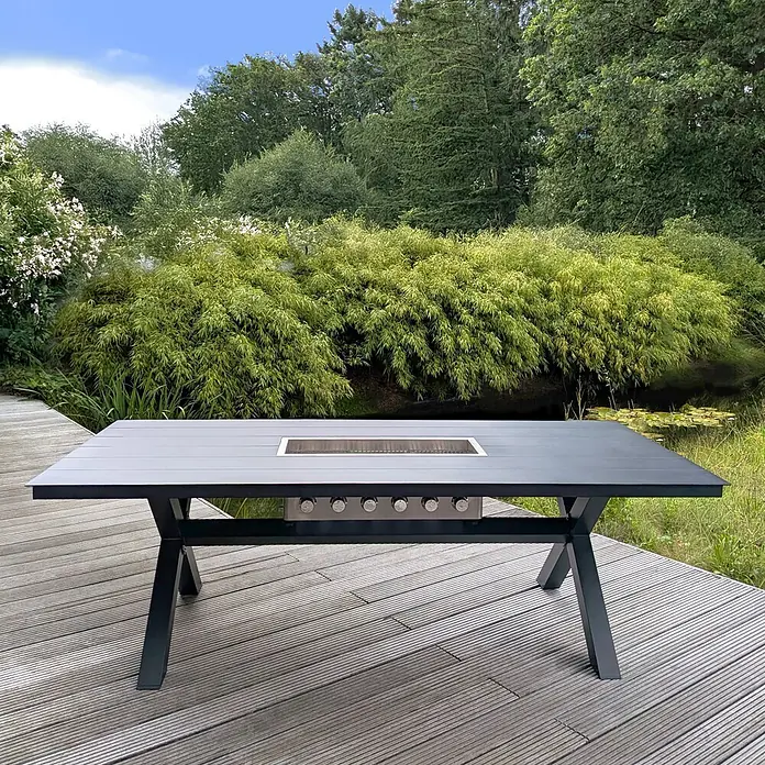 Mesa Dos Gartentisch mit instigiertem Grill - L x B x H: 240 x 110 x 75 cm, Rechteckig, Anthrazit