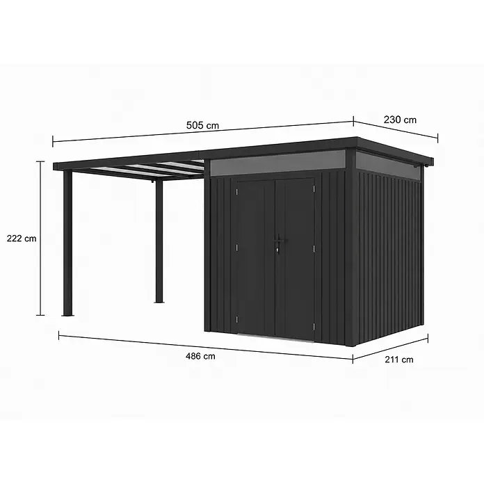 Linholm Gerätehaus Miro 1 - Außenbreite inkl. Dachüberstand: 505 cm, Außentiefe inkl. Dachüberstand: 230 cm, Anthrazit