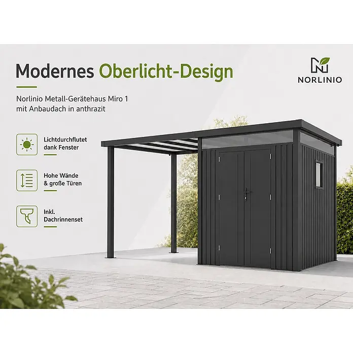 Linholm Gerätehaus Miro 1 - Außenbreite inkl. Dachüberstand: 505 cm, Außentiefe inkl. Dachüberstand: 230 cm, Anthrazit