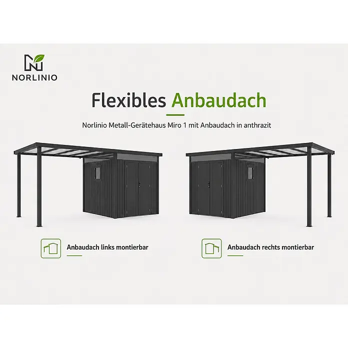 Linholm Gerätehaus Miro 1 - Außenbreite inkl. Dachüberstand: 505 cm, Außentiefe inkl. Dachüberstand: 230 cm, Anthrazit