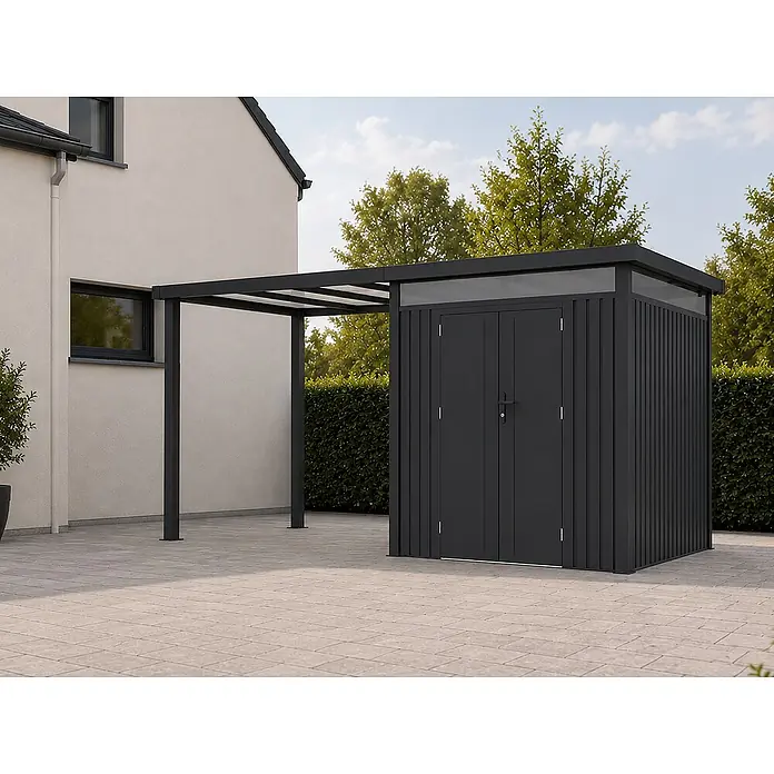 Linholm Gerätehaus Miro 1 - Außenbreite inkl. Dachüberstand: 505 cm, Außentiefe inkl. Dachüberstand: 230 cm, Anthrazit