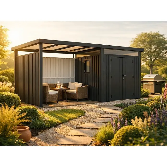 Linholm Gerätehaus Miro 1 - Außenbreite inkl. Dachüberstand: 230 cm, Außentiefe inkl. Dachüberstand: 230 cm, Anthrazit