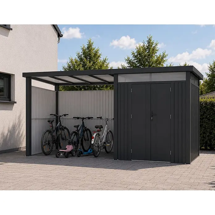 Linholm Gerätehaus Miro 1 - Außenbreite inkl. Dachüberstand: 230 cm, Außentiefe inkl. Dachüberstand: 230 cm, Anthrazit