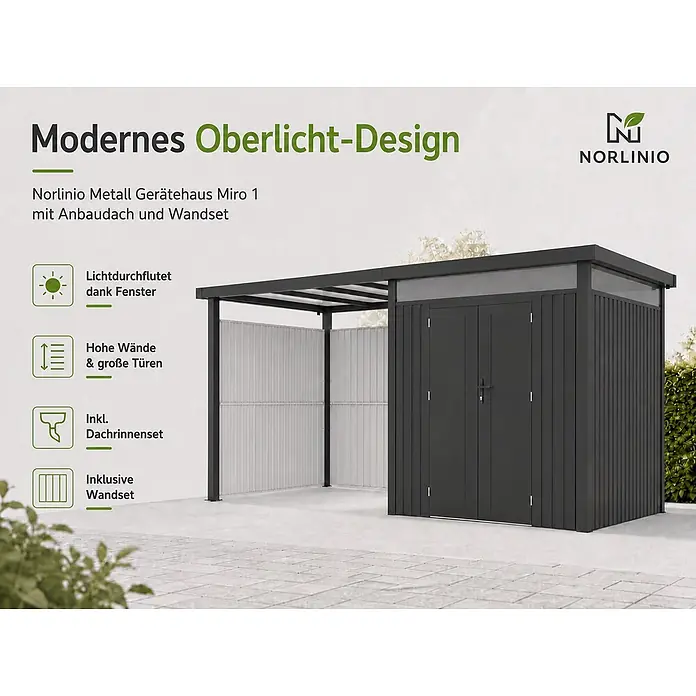 Linholm Gerätehaus Miro 1 - Außenbreite inkl. Dachüberstand: 230 cm, Außentiefe inkl. Dachüberstand: 230 cm, Anthrazit