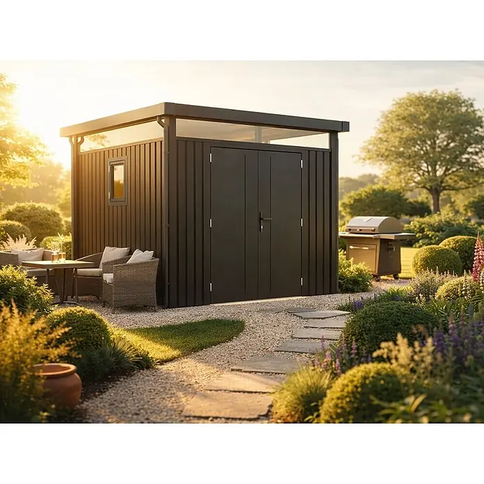 Linholm Gerätehaus Miro 1 - Außenbreite inkl. Dachüberstand: 249 cm, Außentiefe inkl. Dachüberstand: 249 cm, Anthrazit