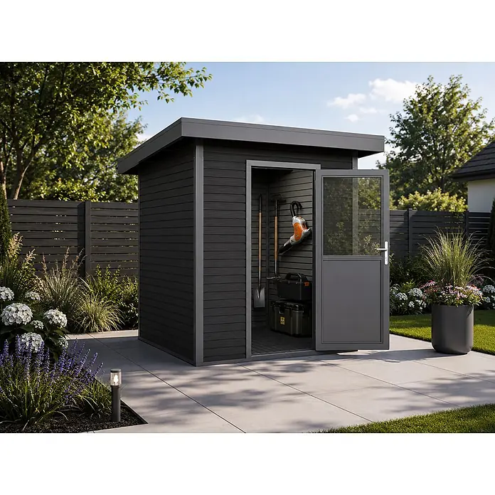 Linholm Gartenhaus Linia 2020 inkl. Dachrinnen-Set, 2-farbig Grau/Anthrazit - Außenmaß inkl. Dachüberstand (B x T): 282 x 282 cm, Grau/Anthrazit