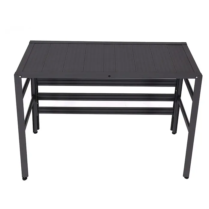 Mendler Alu Verkleidung für Klimaanlage/Wärmepumpe HWC-K59 Metall - grau -  - Dunkelgrauer Lamellen-Metalltisch mit stabilem Rahmen und Querstreben.