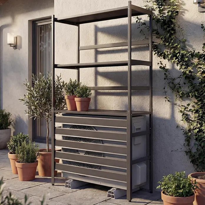 Proregal Geräteschrank Verkleidung für Klimaanlage/Wärmetauscher - Außenbreite inkl. Dachüberstand: 90 cm, Außentiefe inkl. Dachüberstand: 38 cm, Metall, Grau