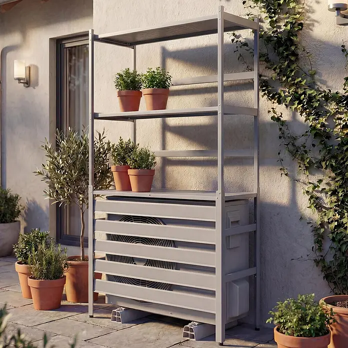 Proregal Geräteschrank Verkleidung für Klimaanlage/Wärmetauscher - Außenbreite inkl. Dachüberstand: 90 cm, Außentiefe inkl. Dachüberstand: 38 cm, Metall, Grau