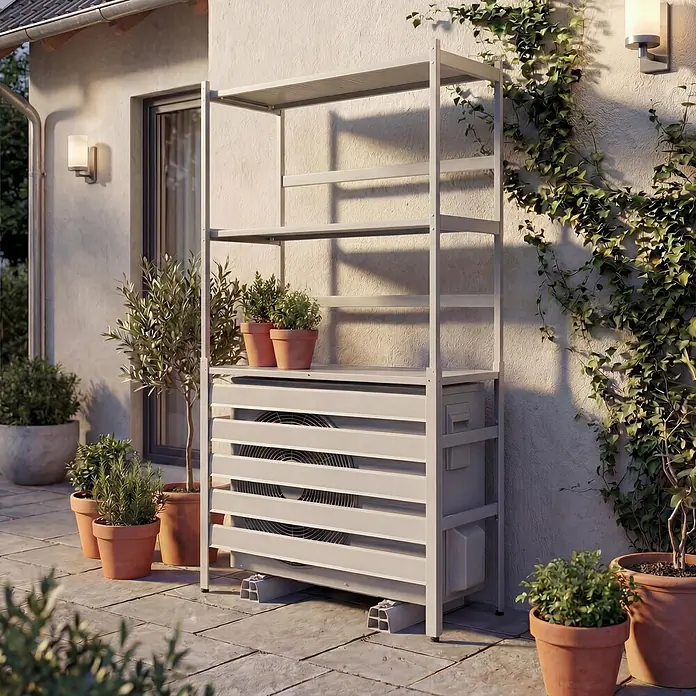 Proregal Geräteschrank Verkleidung für Klimaanlage/Wärmetauscher - Außenbreite inkl. Dachüberstand: 90 cm, Außentiefe inkl. Dachüberstand: 38 cm, Metall, Weiß