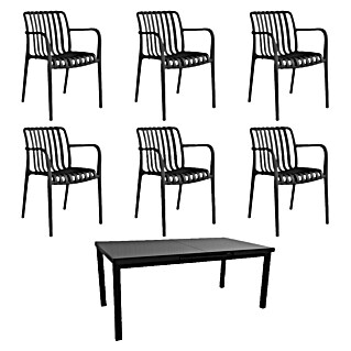 Sunfun Set de muebles de jardín Luciana y Calma (7 pzs., Aluminio y polipropileno, Negro)
