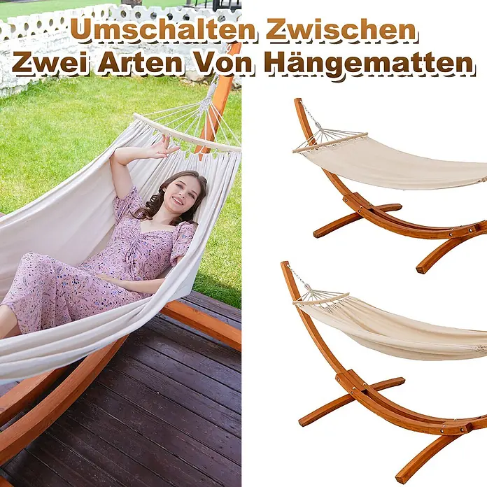 HOMAVO Hängematten-Set - L x B x H: 320 x 120 x 120 cm, Beige