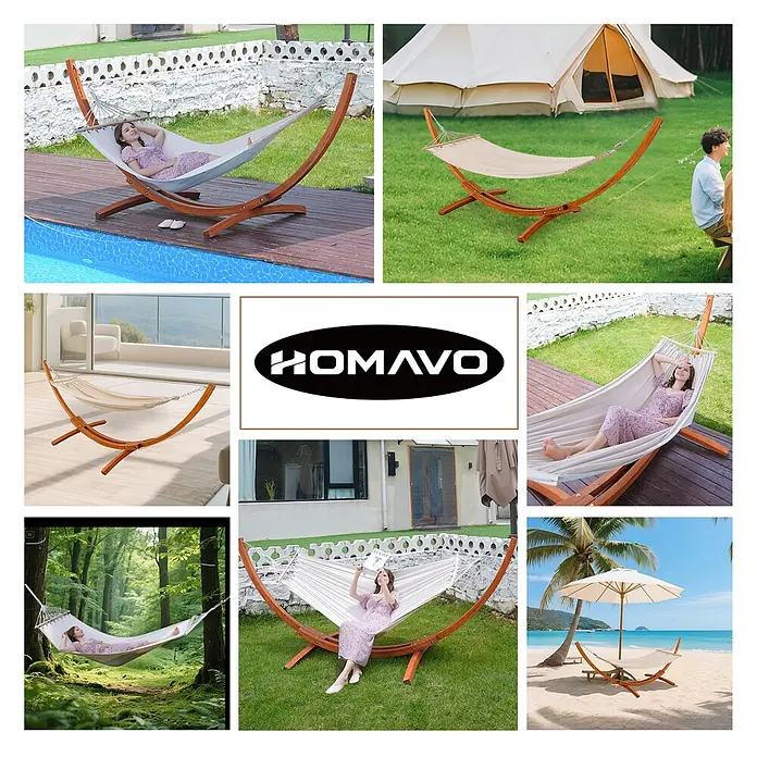 HOMAVO Hängematten-Set - L x B x H: 320 x 120 x 120 cm, Beige