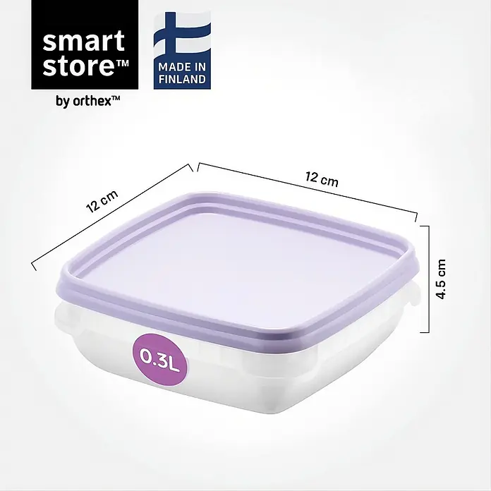 SmartStore Vorratsdosen-Set - L x B x H: 12 x 12 x 4,5 cm, Kunststoff, Weiß/Violett - Transparenter quadratischer Lebensmittelbehälter mit hellviolettem Deckel, 0,3L Fassungsvermögen, 12x12x4,5 cm.