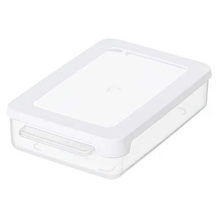 SmartStore Vorratsdose Snack - L x B x H: 18 x 12,5 x 4,5 cm, Kunststoff, Weiß - Rechteckige transparente Aufbewahrungsbox mit weißem Deckel.