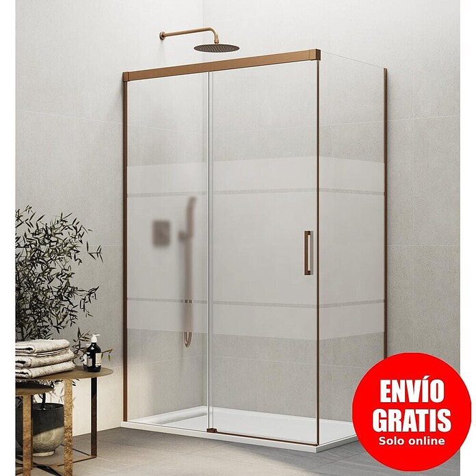GME Mampara de ducha frontal Basic (L x An x Al: 80 x 130 x 196 cm, Vidrio serigrafiado, Cobre) | BAUHAUS