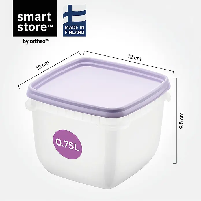 SmartStore Vorratsdosen-Set - L x B x H: 12 x 12 x 9,5 cm, Kunststoff, Weiß/Violett - Quadratische, transluzente Kunststoff-Frischhaltedose mit helllila Deckel, 0,75L Fassungsvermögen, 12x12x9,5 cm.
