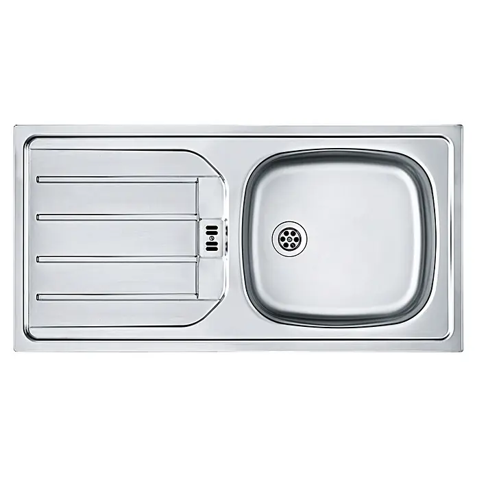 Held Möbel Küchenleerblock Bari Typ 1 - Breite: 330 cm, Anthrazit, Ohne Elektrogeräte - Edelstahl-Küchenspüle mit einem Becken und einer gerippten Abtropffläche.