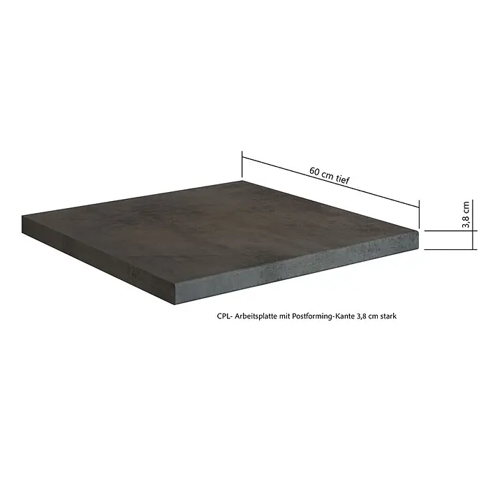 Held Möbel Küchenleerblock Bologna Typ 2 - 300 x 240 cm, Eiche, Ohne Elektrogeräte - Dunkelgraue CPL-Arbeitsplatte mit Postforming-Kante, 60 cm tief und 3,8 cm stark.