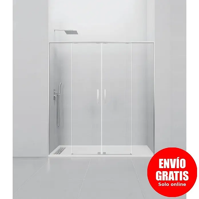 GME Mampara de ducha frontal Twenty Spazio - 190 x 195 cm, Espesor de vidrio: 6 mm, Cromo - Mampara de ducha de cristal con puertas correderas y plato de ducha blanco.