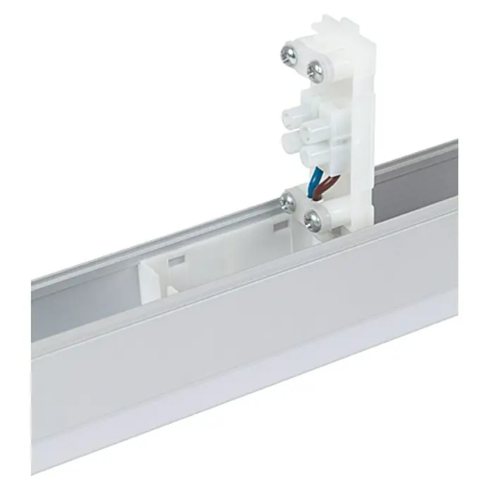 Ritter Leuchten LED-Lichtleiste - L x B x H: 123,3 x 3 x 4 cm, Lichtfarbe: Tageslichtweiß, 20 W, 230 V - Detailaufnahme einer weißen Lichtleiste mit integrierter Elektroinstallation. Die Leuchte bietet eine moderne und funktionale Beleuchtungslösung.