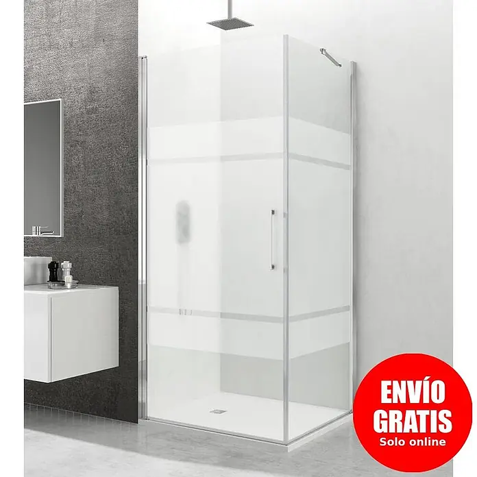 GME Mampara de ducha esquinera Open Combi A frontal + lateral - L x An x Al: 60 x 70 x 195 cm, Plata brillo - Mampara de ducha moderna con paneles de cristal esmerilado y plato blanco en un baño.