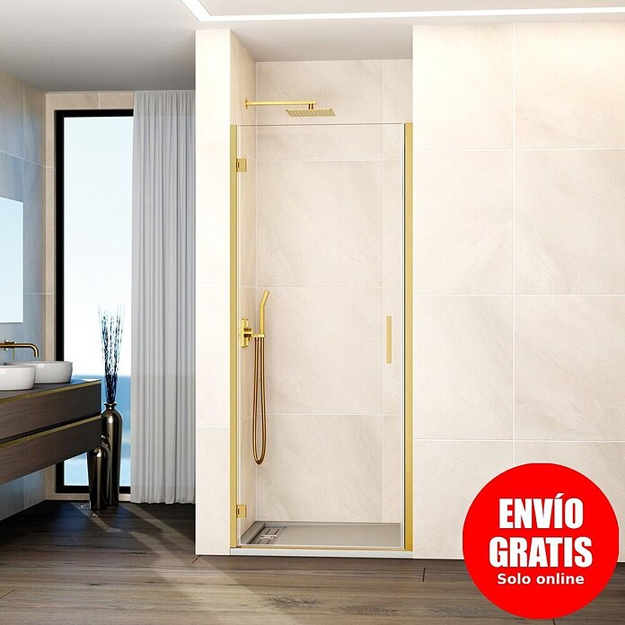 GME Mampara de ducha frontal Glass B (70 x 195 cm, Espesor de vidrio: 6 mm, Oro) | BAUHAUS
