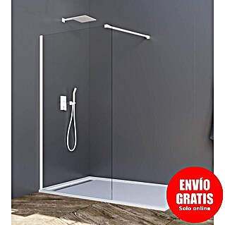 GME Mampara de ducha fija + brazo Screen (An x Al: 98 x 195 cm, Vidrio transparente, Blanco)
