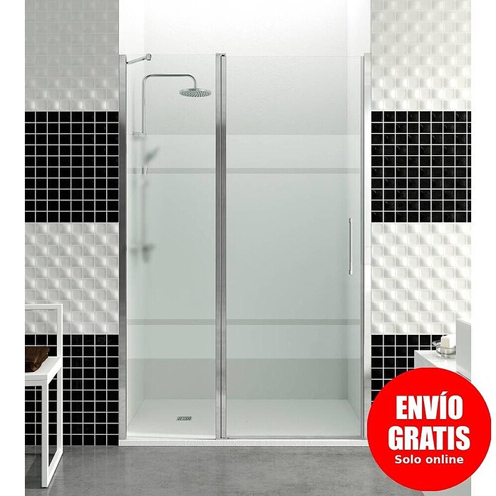 GME Mampara de ducha frontal Open Combi D (120 x 195 cm, Espesor de vidrio: 6 mm, Plata brillo, An x Al: 120 (50/65) x 195 cm) | BAUHAUS