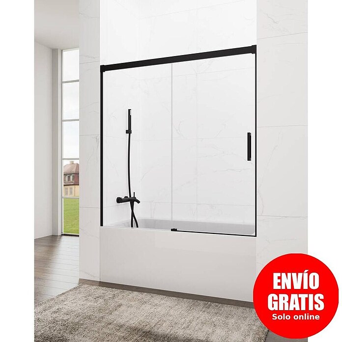 GME Mampara para bañera Basic (An x Al: 160 x 150 cm, Vidrio transparente, Negro) | BAUHAUS