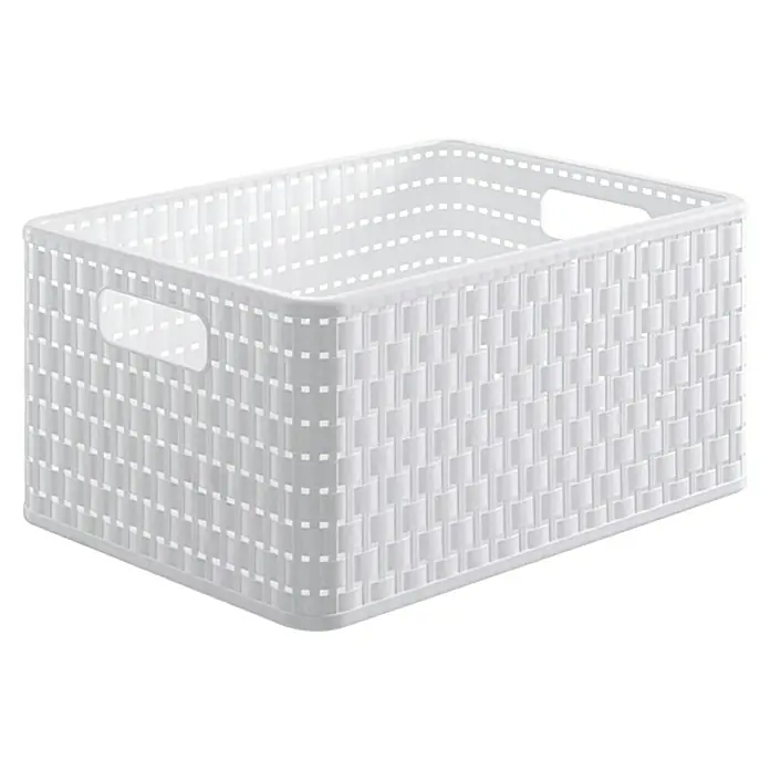 Rotho Allzweck-Korb Country A4 - Weiß, 18 l - Weiße Aufbewahrungsbox mit geflochtenem Muster und Griffen, ideal zur Organisation verschiedener Gegenstände im Haushalt.