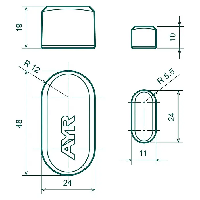 AYR Sensor de ventana inalámbrico Keep - Bluetooth - Dibujo técnico de un componente AYR en forma de cápsula con dimensiones.