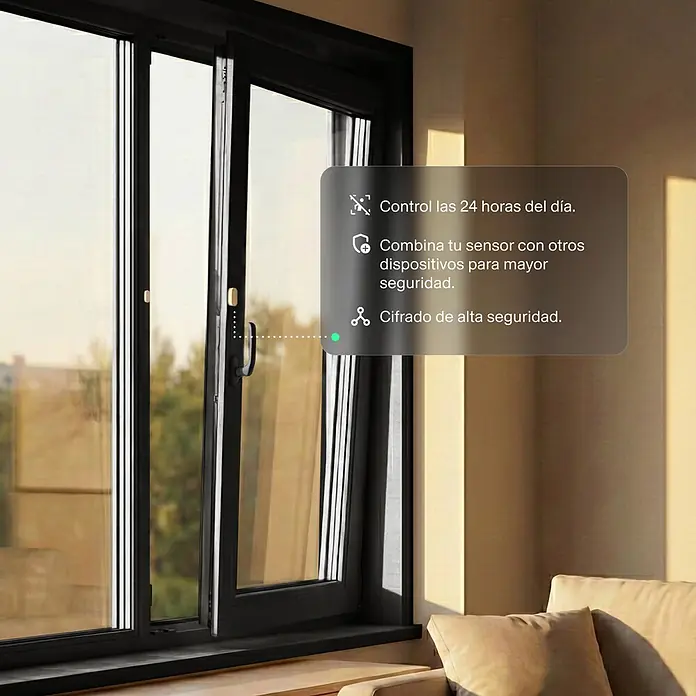 AYR Sensor de ventana inalámbrico Keep - Bluetooth - Sensor de seguridad inteligente en marco de ventana oscuro. Ofrece monitoreo 24/7 y funciones de seguridad mejoradas.