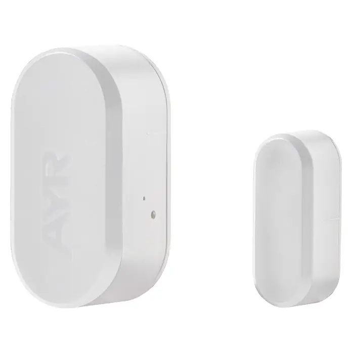 AYR Sensor de ventana inalámbrico Keep - Bluetooth - Sensor ovalado blanco de dos partes para puertas y ventanas, con una unidad principal más grande y un contacto magnético más pequeño.