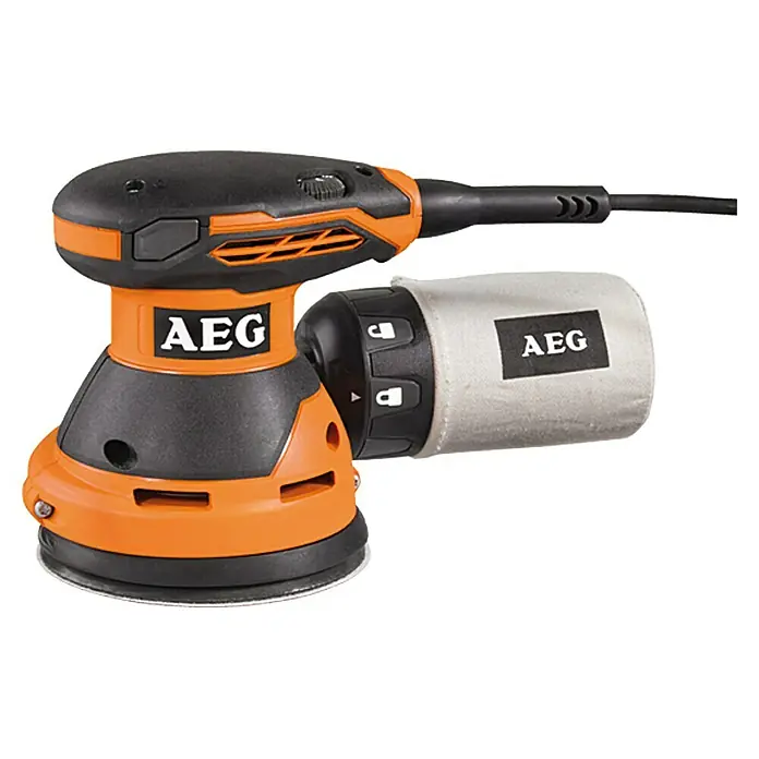 AEG Powertools Elektro-Exzenterschleifer EX 125 ES - 125 mm, 300 W, Leerlaufdrehzahl: 7.000 U/min - 15.000 U/min - AEG Exzenterschleifer in Orange und Schwarz mit Staubbeutel für effizientes Schleifen und Staubabsaugung. Ideal für Heimwerker.