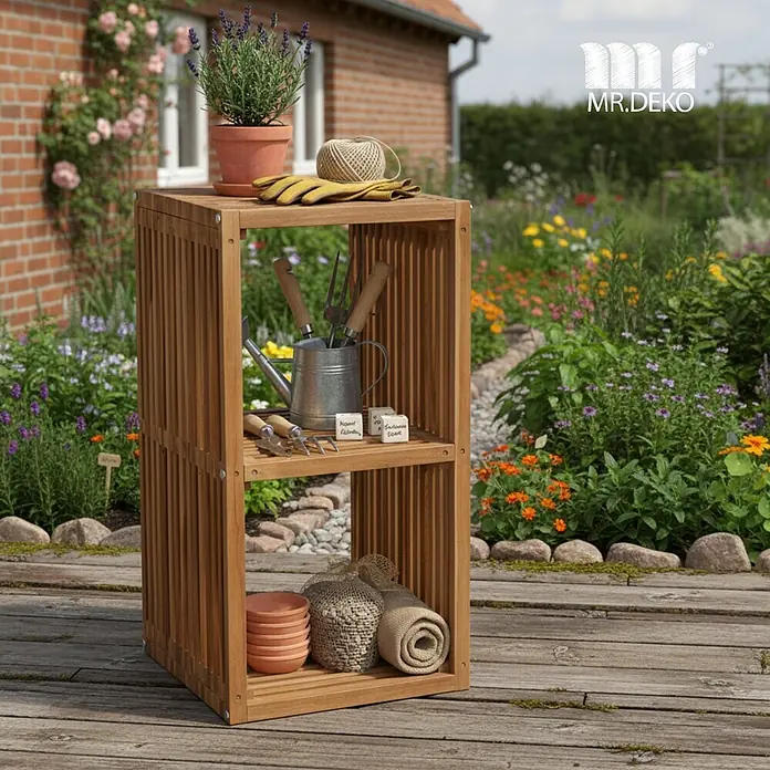 Bene Living Gewächshaus-Regal Teakregal 2 Fächer - 40 x 40 x 80 cm, Natur