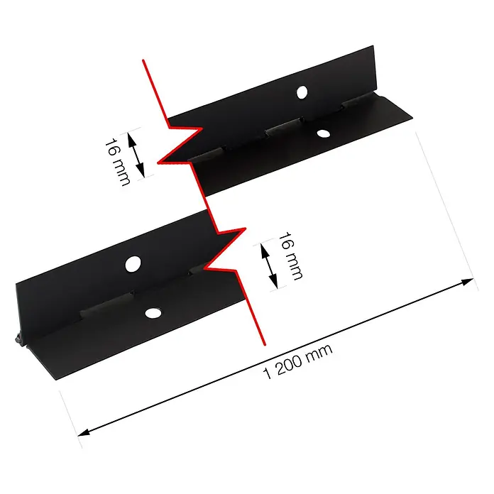 Walteco Stangenscharnier - L x B: 1.200 x 32 mm - Schwarzes klappbares Metallprofil, 1200 mm lang, mit 16 mm Spalt.