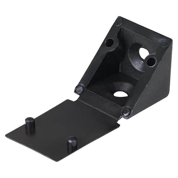 Walteco Winkelverbinder - L x B x H: 22 x 23 x 22 mm, Kunststoff - Schwarzer Eckverbinder aus Kunststoff mit beweglicher Klappe.
