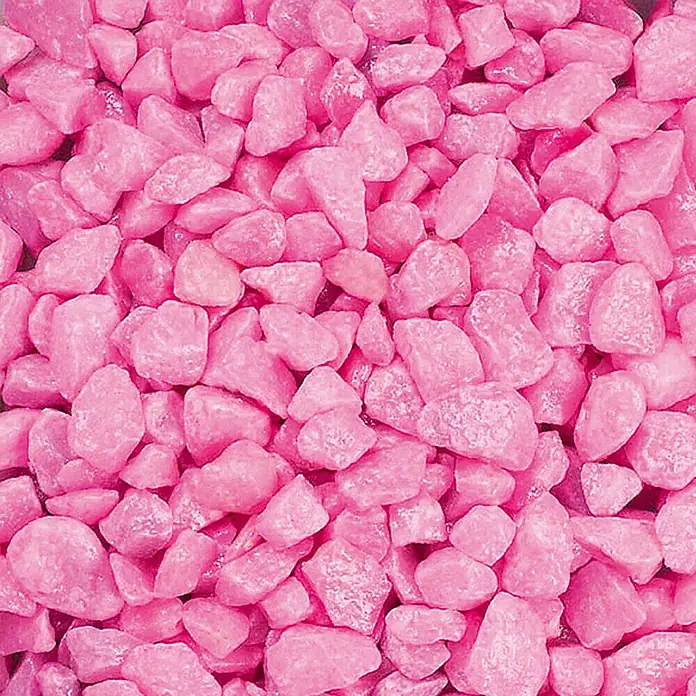 Deko-Steine - Pink, Korngröße: Ø 9 - 13 mm, 500 ml - Nahaufnahme von rosafarbenen Zierkieseln, ideal für Aquarien oder als dekorative Elemente in Vasen und Gärten.