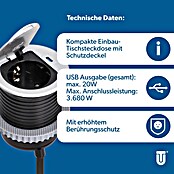 UniTEC Einbausteckdose Tischsteckdose mit USB C (Schwarz, Silber, Kabellänge: 1,5 m) | BAUHAUS