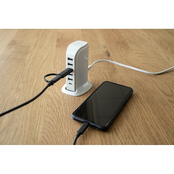 UniTEC Ladestation 6-Port-USB A/C (Weiß, 5 V, 7,5 x 9,1 x 17 cm) | BAUHAUS